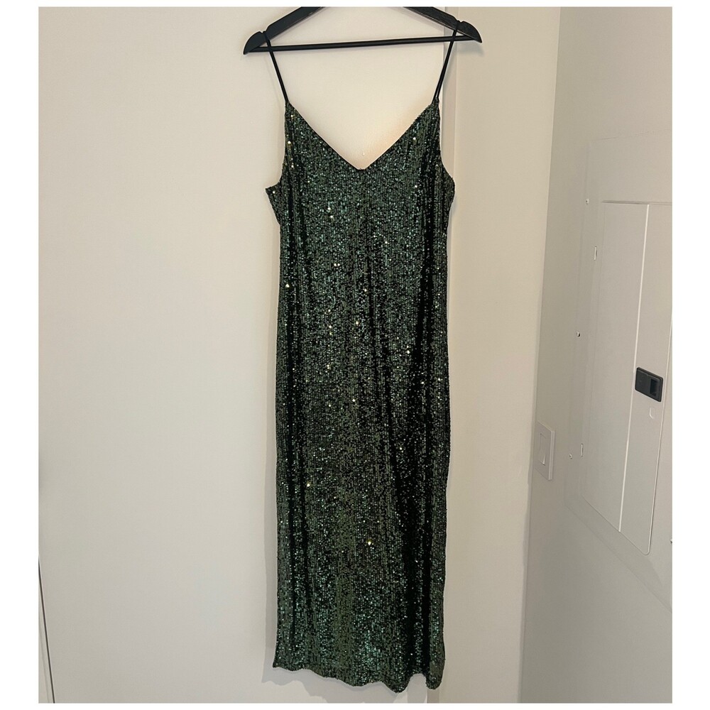 Topshop Green Sequin Maxi Dress US 8 Y2K Glam Gown Long Strappy y2k 90s